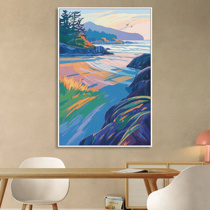 Tofino Coastline Living Room - White Canvas Wall Art