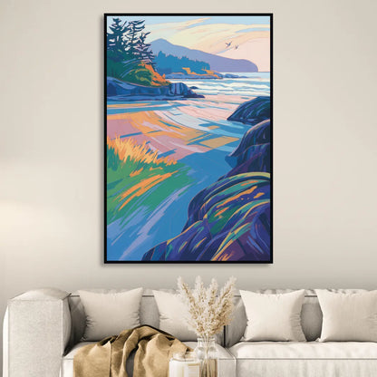 Tofino Coastline Sitting Room - Black Canvas Wall Art