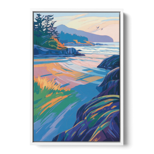 Tofino Coastline - White Framed Canvas Wall Art - Front