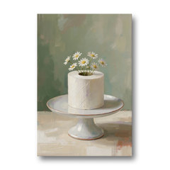Toilet Paper Painting with Chamomile on a Cake Stand - Canvas Wall Art - Front