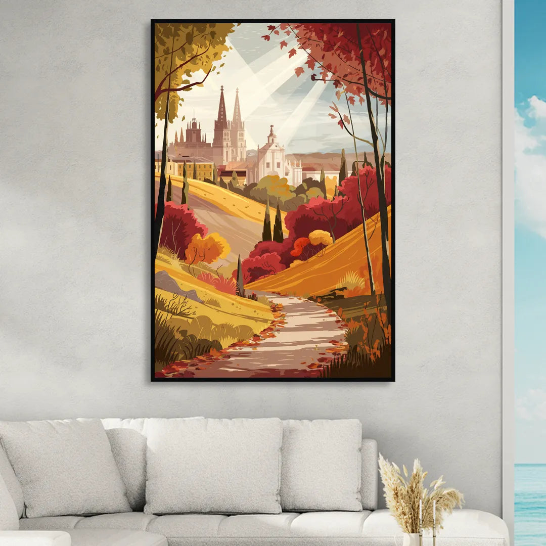 Toledo Autumn Landscape Sitting Room - Black Canvas Wall Art