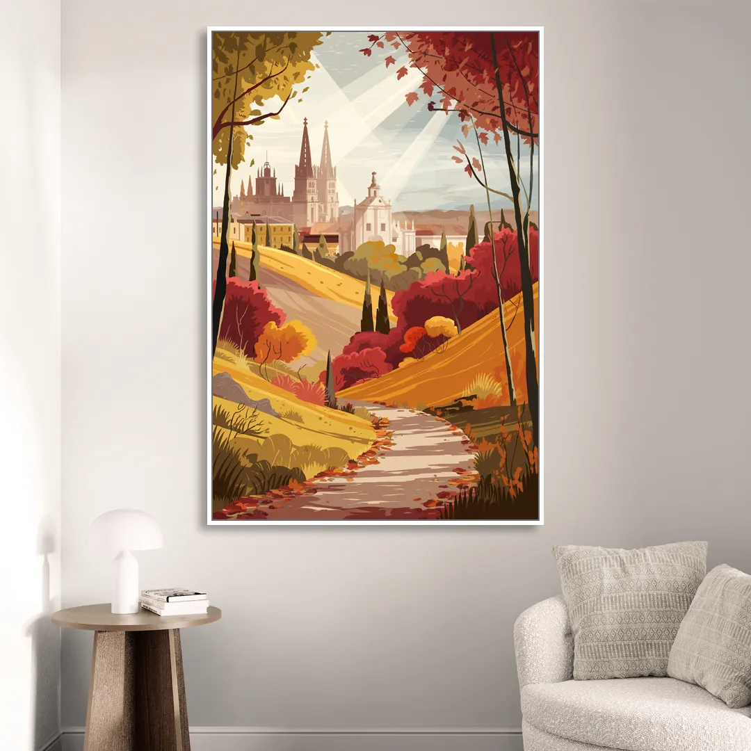 Toledo Autumn Landscape Living Room - White Canvas Wall Art