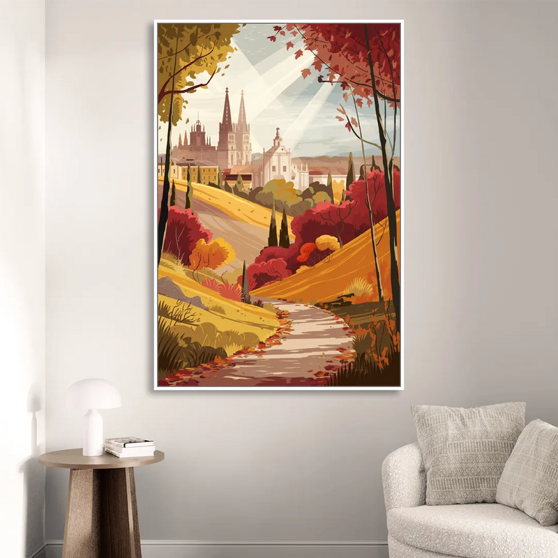 Toledo Autumn Landscape Living Room - White Canvas Wall Art
