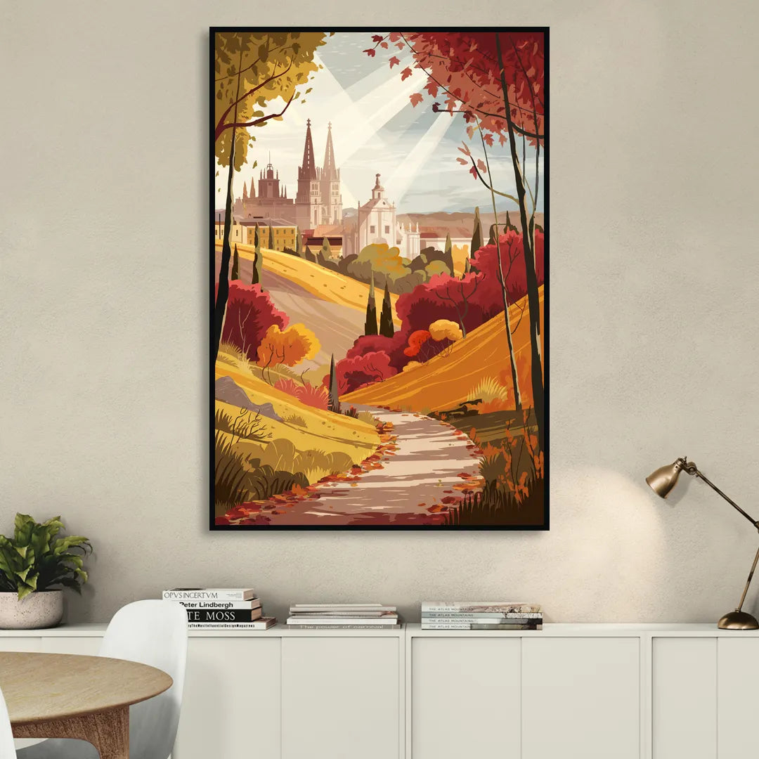 Toledo Autumn Landscape Living Room - Black Canvas Wall Art