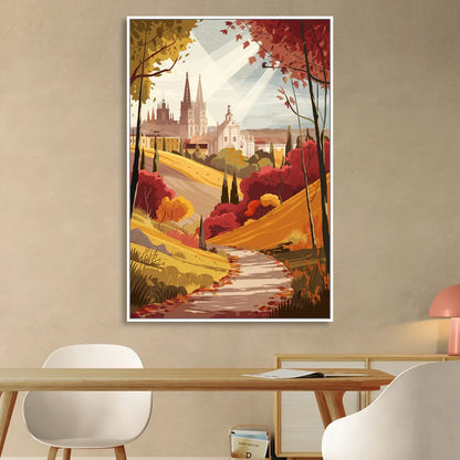 Toledo Autumn Landscape Sitting Room - White Canvas Wall Art