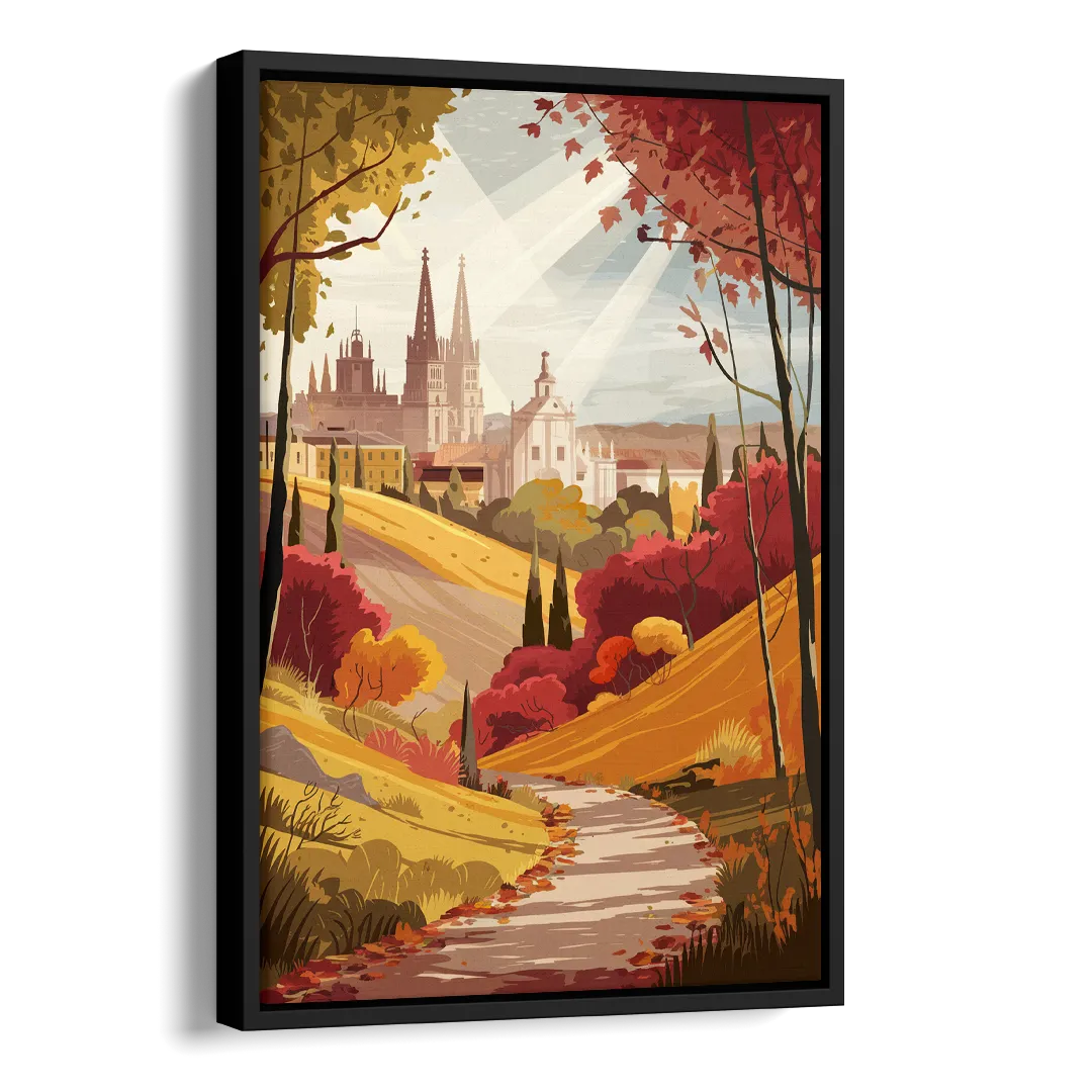 Toledo Autumn Landscape Side - Black Canvas Wall Art