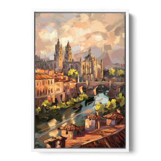 Toledo Historic Downtown - White Framed Canvas Wall Art - Front