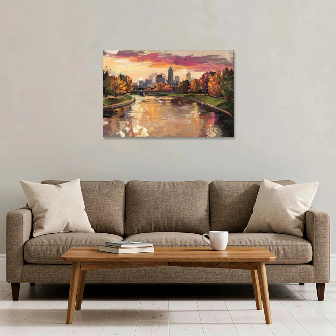 Toledo Maumee River Sunset - Canvas Wall Art - Sofa - 36x24