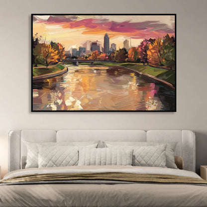 Toledo Maumee River Sunset Living Room - Black Canvas Wall Art