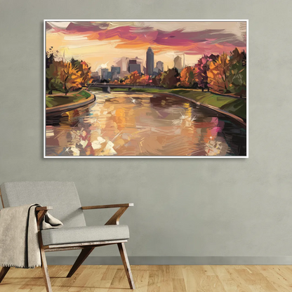 Toledo Maumee River Sunset Living Room - White Canvas Wall Art