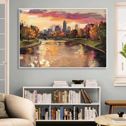Toledo Maumee River Sunset Sitting Room - White Canvas Wall Art