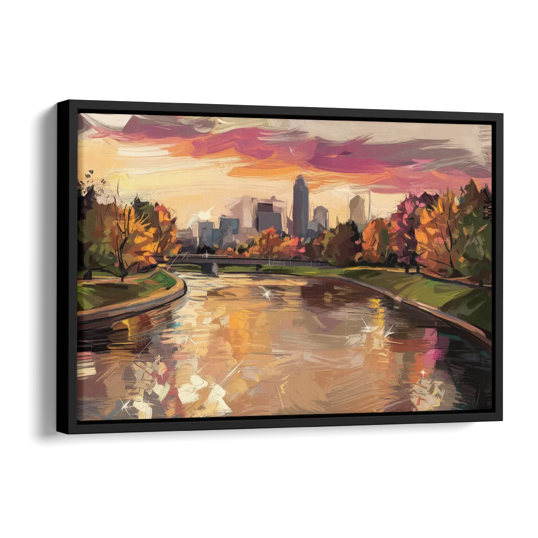 Toledo Maumee River Sunset Side - Black Canvas Wall Art