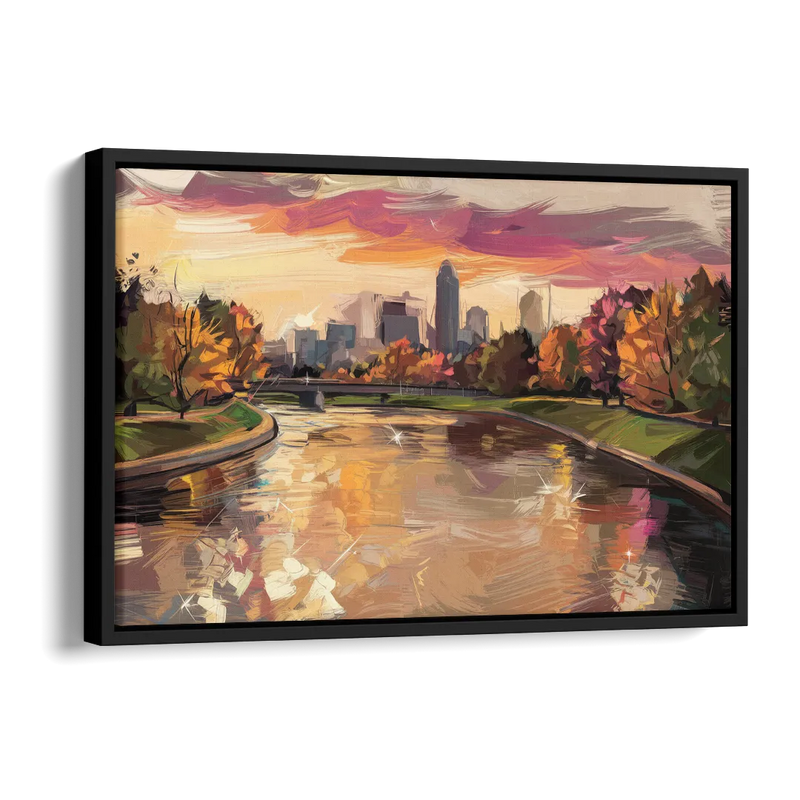 Toledo Maumee River Sunset Side - Black Canvas Wall Art