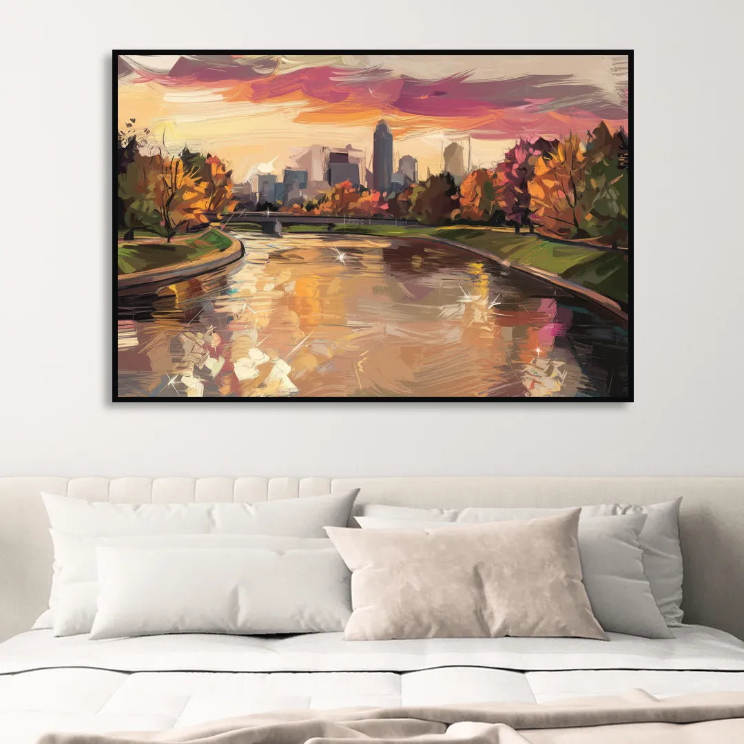 Toledo Maumee River Sunset Sitting Room - Black Canvas Wall Art