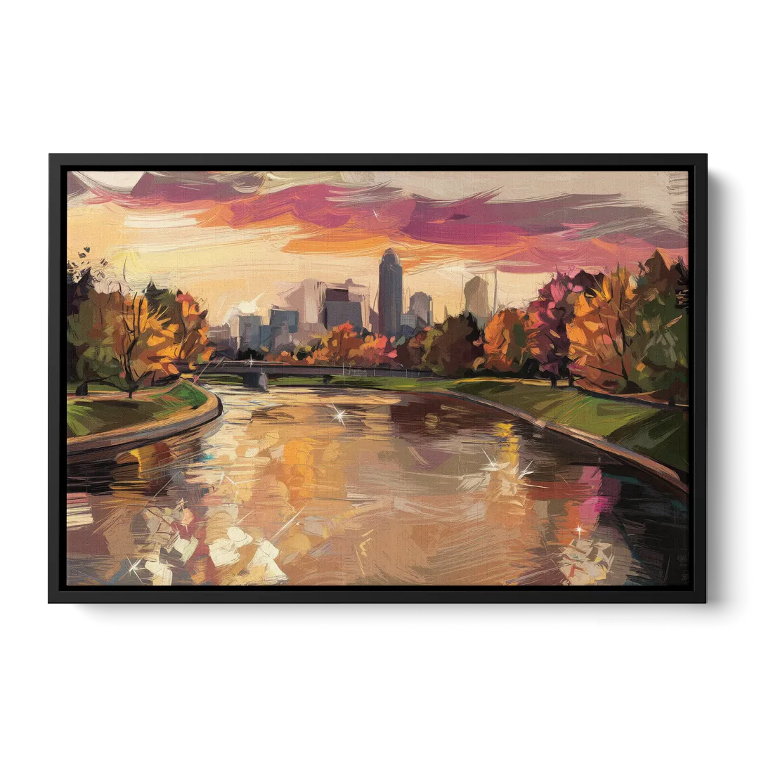 Toledo Maumee River Sunset Front - Black Canvas Wall Art