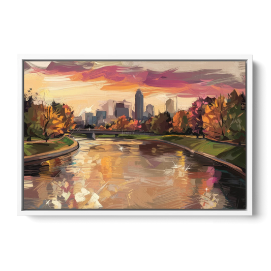 Toledo Maumee River Sunset - White Framed Canvas Wall Art - Front