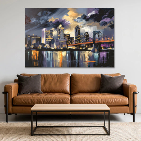 Toledo Nighttime Skyline - Canvas Wall Art - Sofa - 60x40