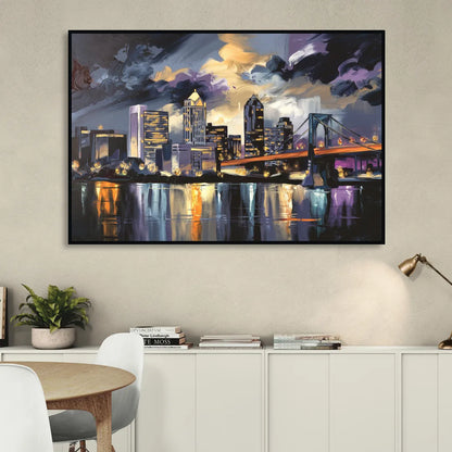 Toledo Nighttime Skyline Sitting Room - Black Canvas Wall Art