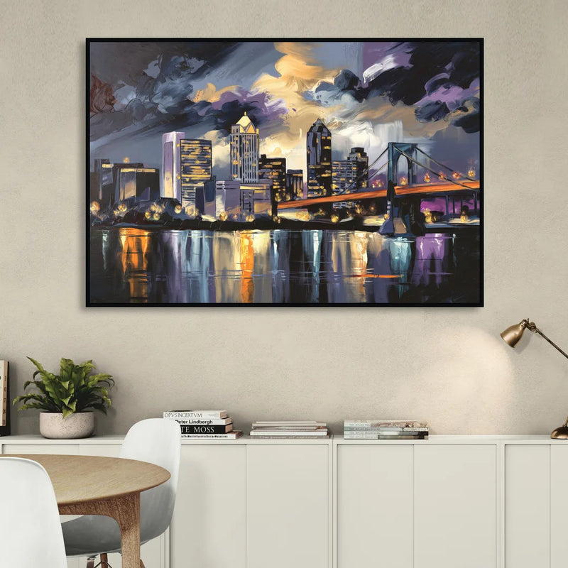 Toledo Nighttime Skyline Sitting Room - Black Canvas Wall Art