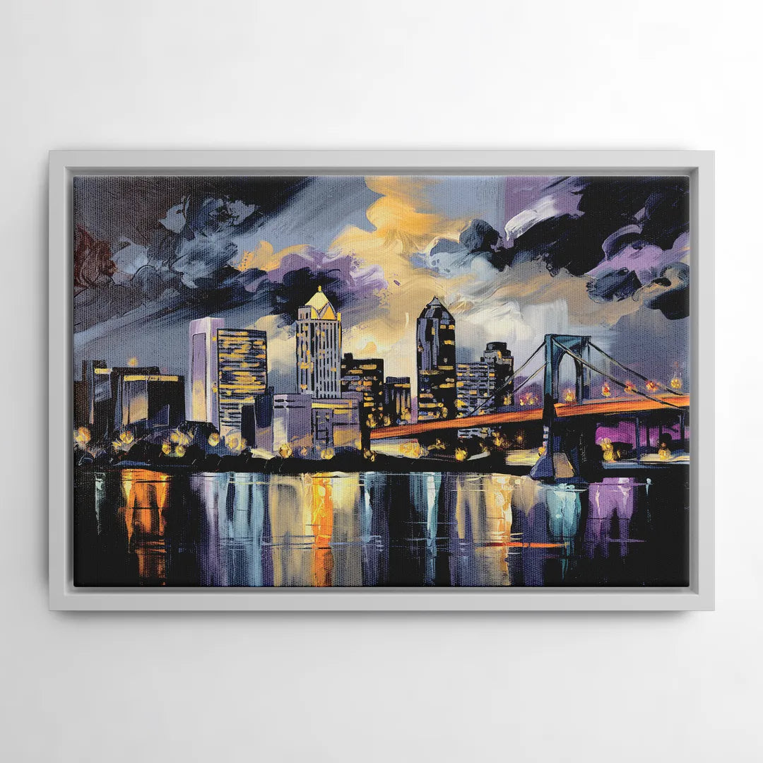 Toledo Nighttime Skyline - White Frame Canvas