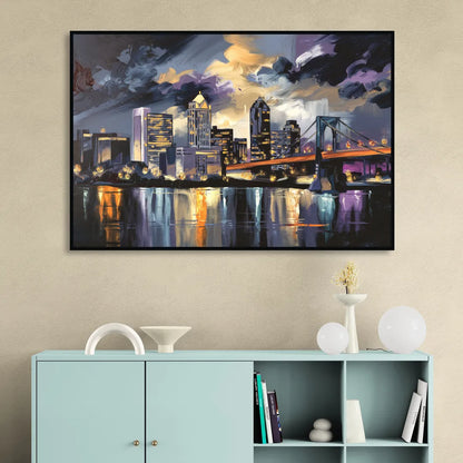 Toledo Nighttime Skyline Living Room - Black Canvas Wall Art