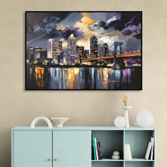 Toledo Nighttime Skyline Living Room - Black Canvas Wall Art