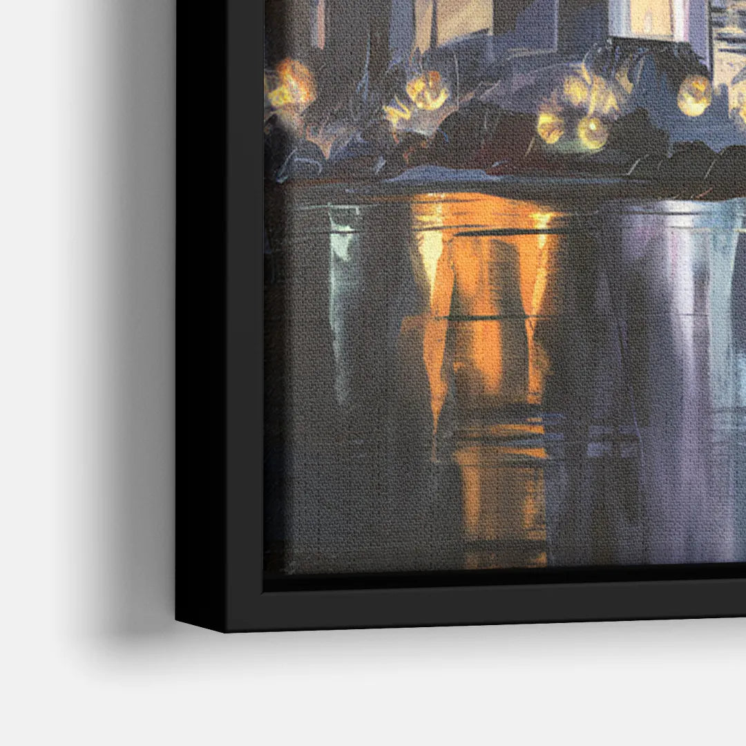 Toledo Nighttime Skyline - Close-Up Black Frame Canvas