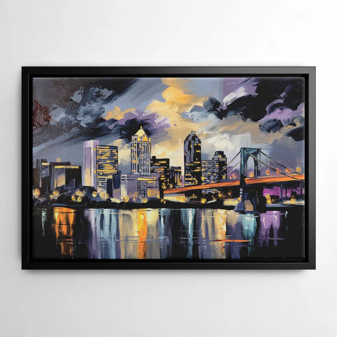Toledo Nighttime Skyline - Black Frame Canvas