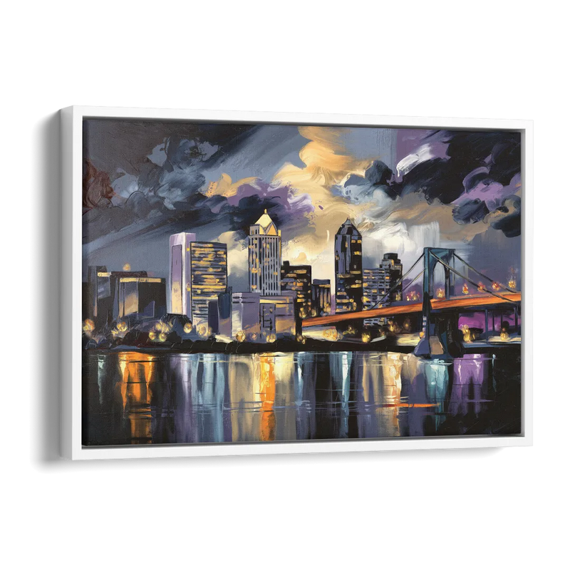 Toledo Nighttime Skyline Side - White Canvas Wall Art