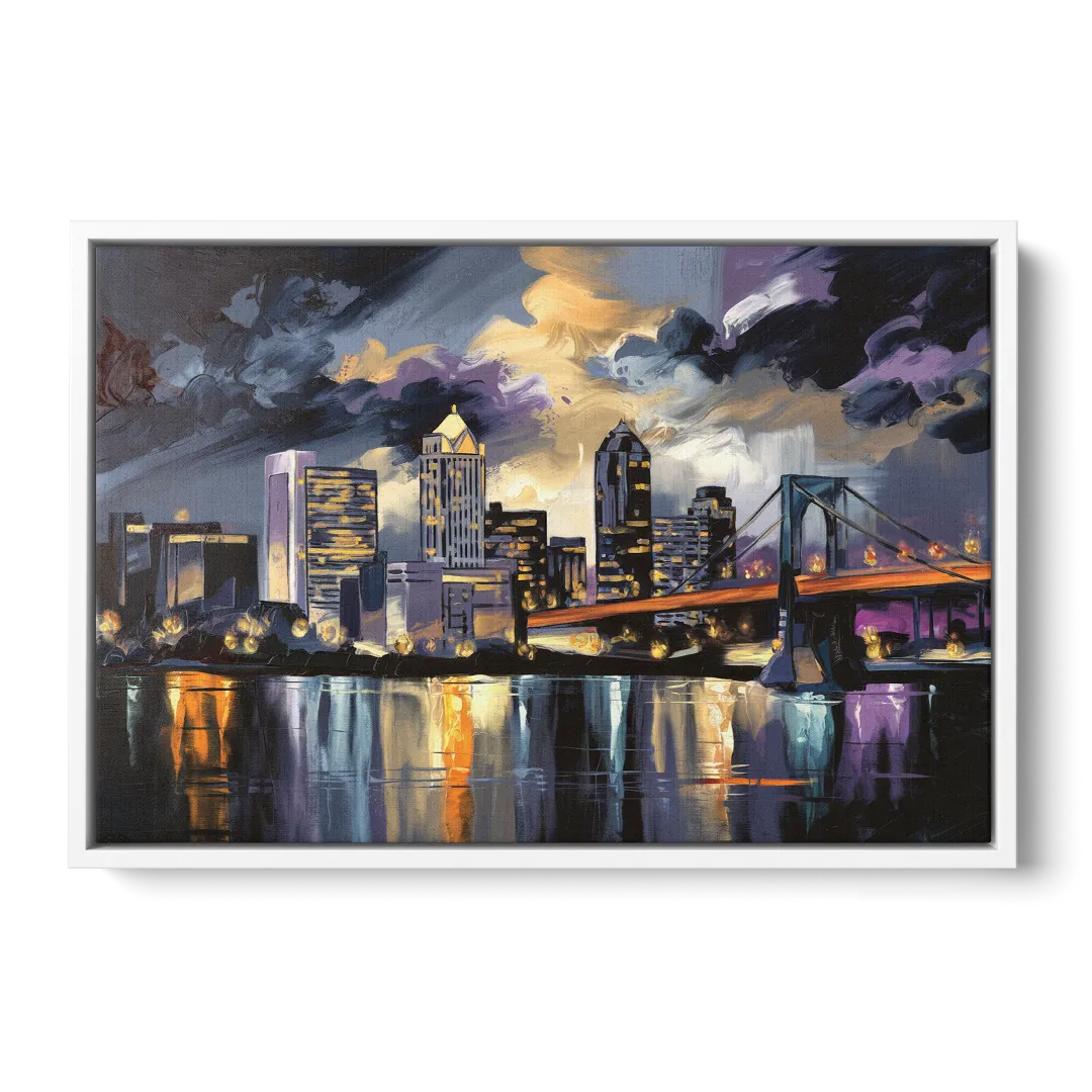 Toledo Nighttime Skyline Front - White Canvas Wall Art
