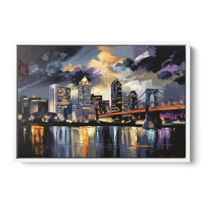 Toledo Nighttime Skyline Front - White Canvas Wall Art