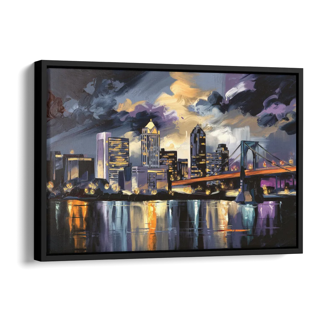 Toledo Nighttime Skyline Side - Black Canvas Wall Art
