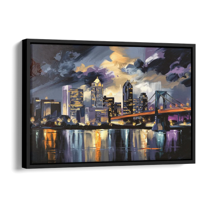 Toledo Nighttime Skyline Side - Black Canvas Wall Art