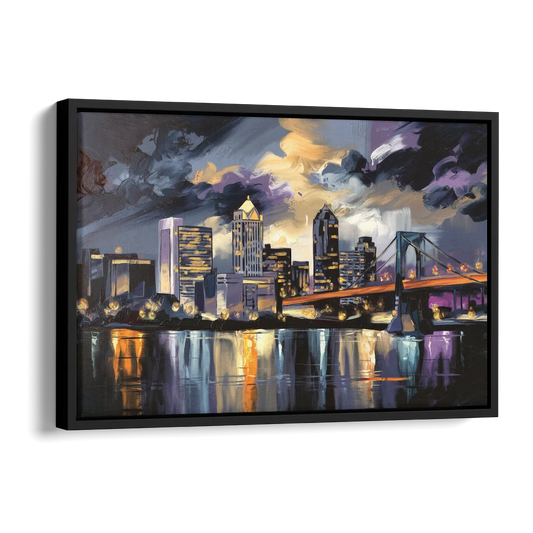 Toledo Nighttime Skyline Side - Black Canvas Wall Art