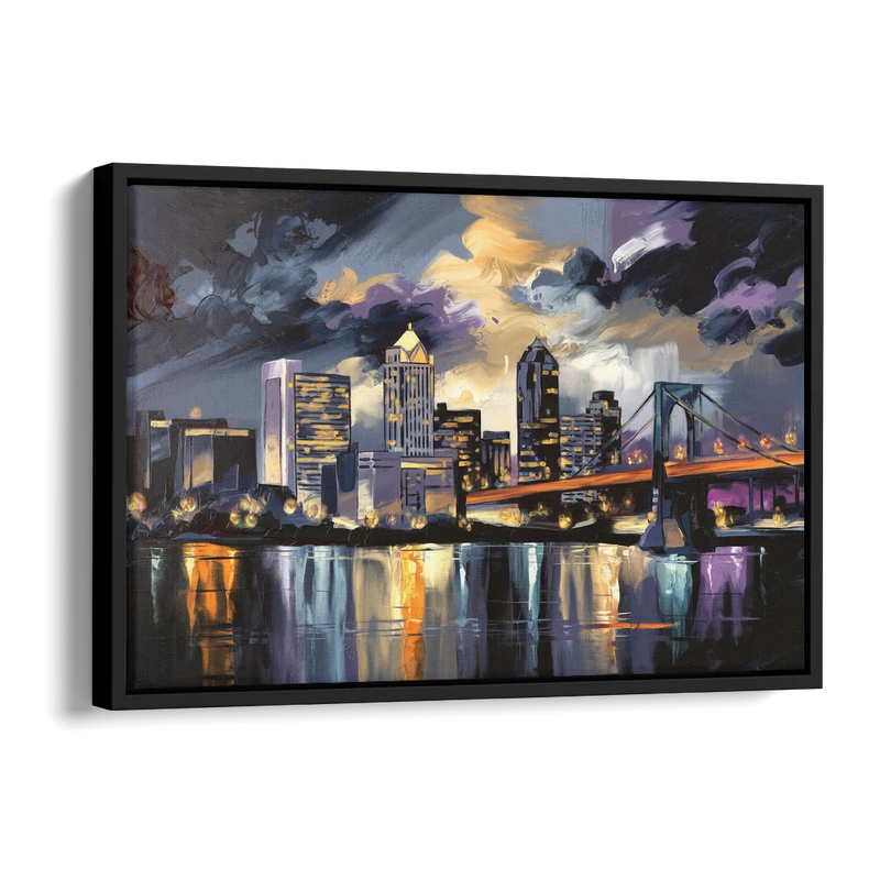 Toledo Nighttime Skyline Side - Black Canvas Wall Art