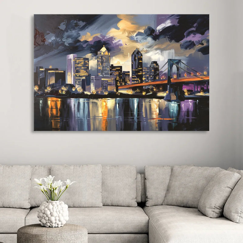 Toledo Nighttime Skyline Living Room - Canvas Wall Art