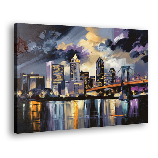 Toledo Nighttime Skyline Side - Canvas Wall Art