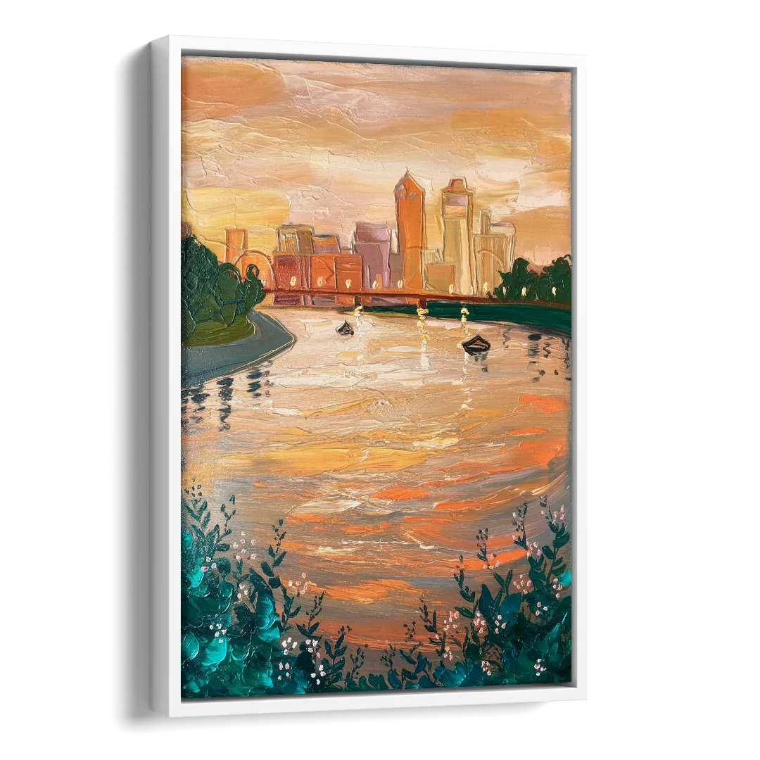 Toledo Ohio Riverfront Side - White Canvas Wall Art