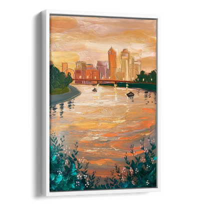 Toledo Ohio Riverfront Side - White Canvas Wall Art