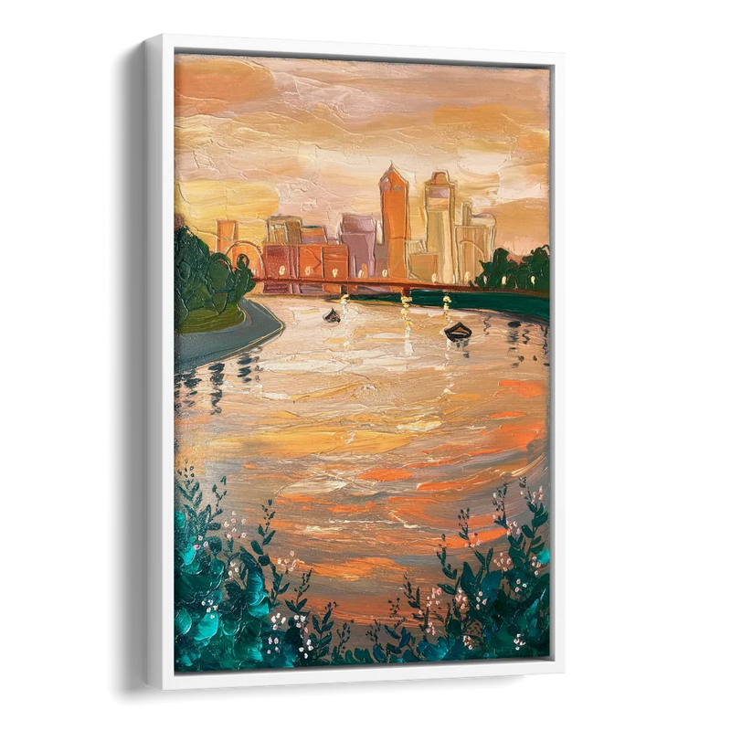 Toledo Ohio Riverfront Side - White Canvas Wall Art