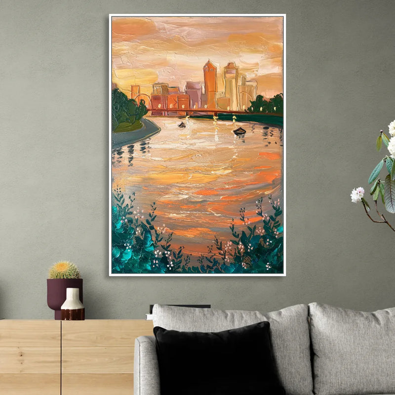 Toledo Ohio Riverfront Living Room - White Canvas Wall Art