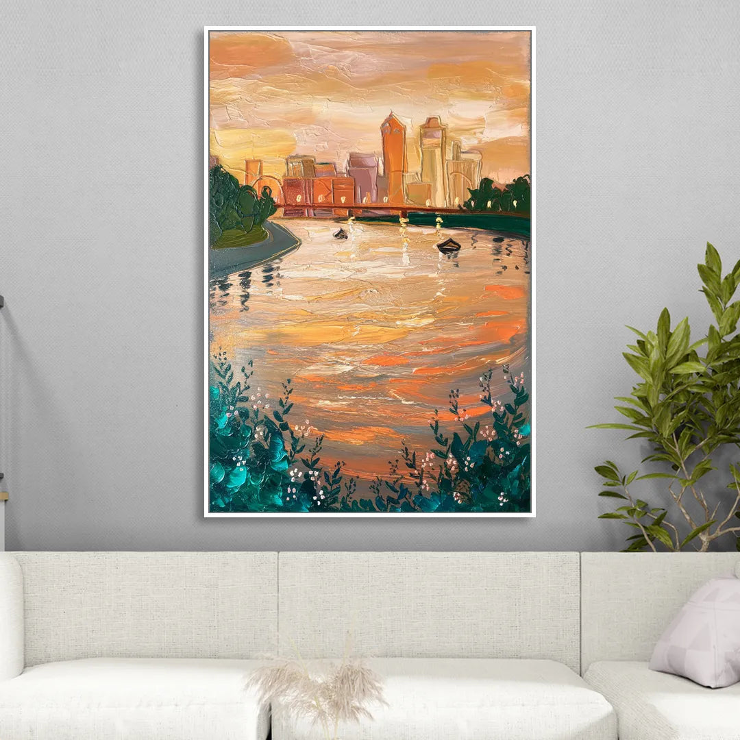 Toledo Ohio Riverfront Sitting Room - White Canvas Wall Art