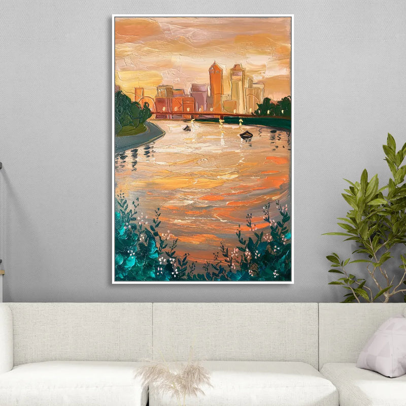 Toledo Ohio Riverfront Sitting Room - White Canvas Wall Art
