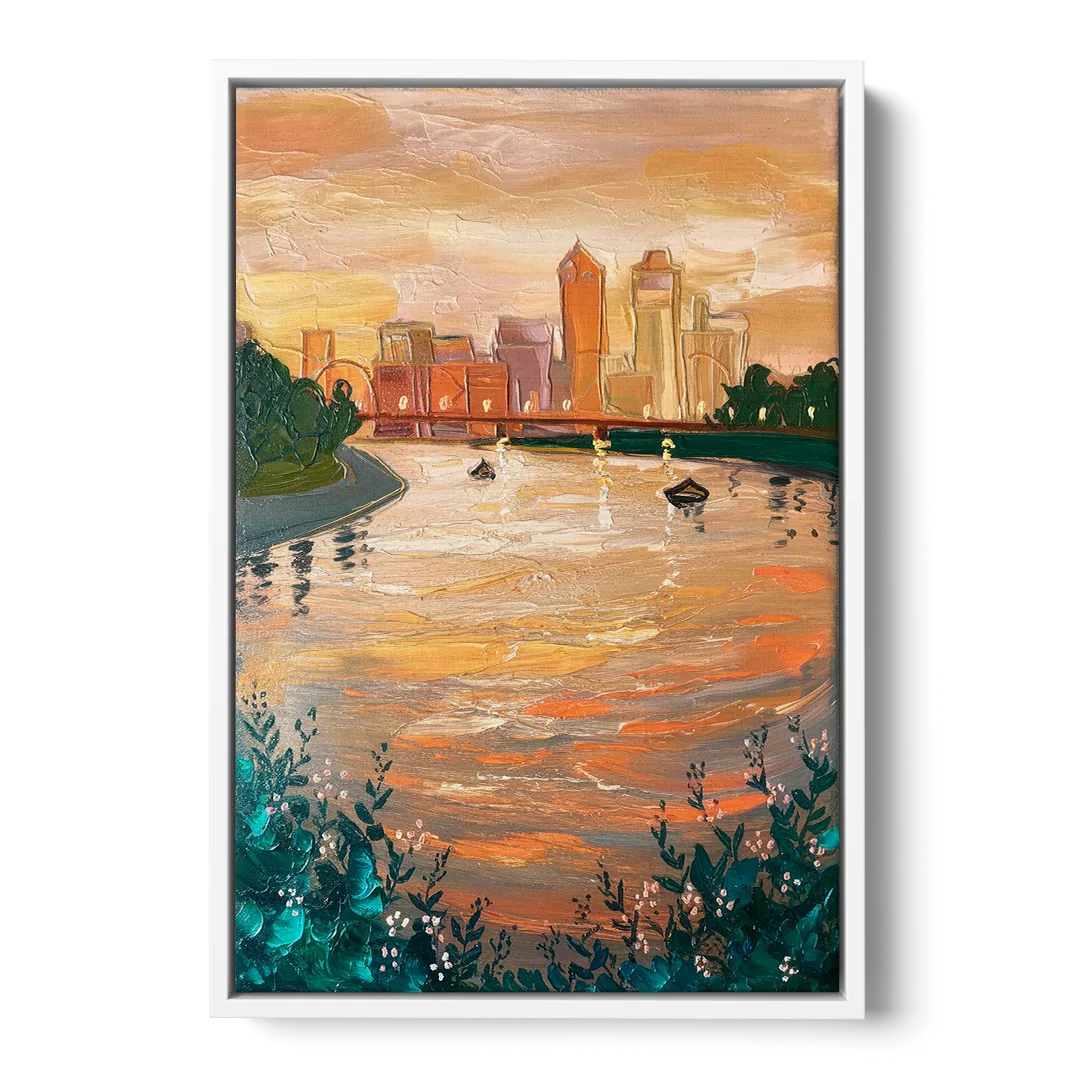 Toledo Ohio Riverfront Front - White Canvas Wall Art
