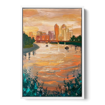 Toledo Ohio Riverfront Front - White Canvas Wall Art
