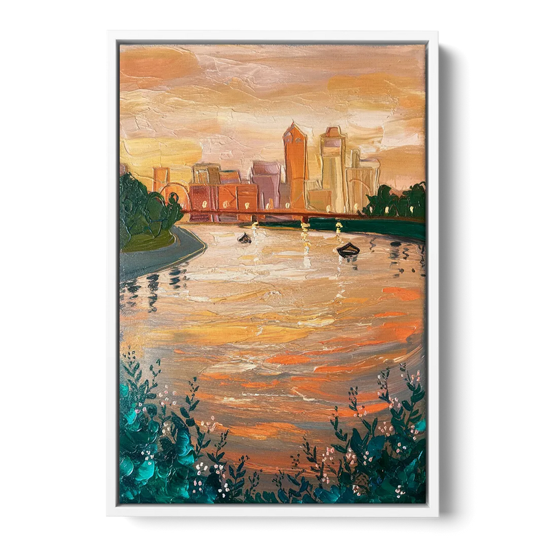 Toledo Ohio Riverfront Front - White Canvas Wall Art