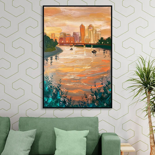 Toledo Ohio Riverfront Living Room - Black Canvas Wall Art