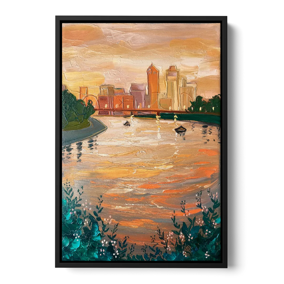 Toledo Ohio Riverfront Front - Black Canvas Wall Art