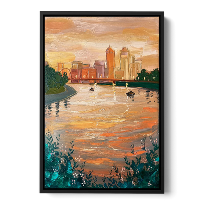 Toledo Ohio Riverfront Front - Black Canvas Wall Art