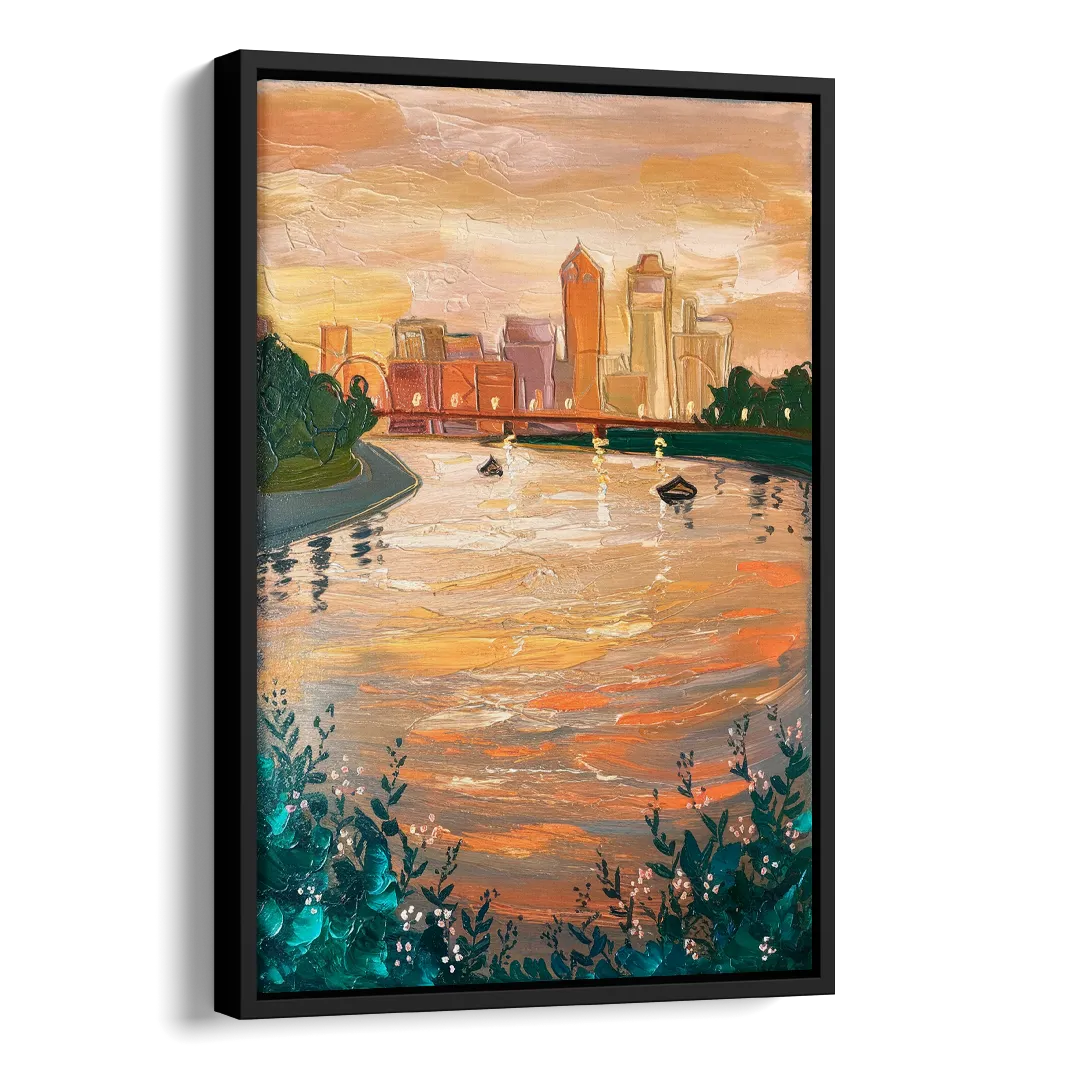 Toledo Ohio Riverfront Side - Black Canvas Wall Art